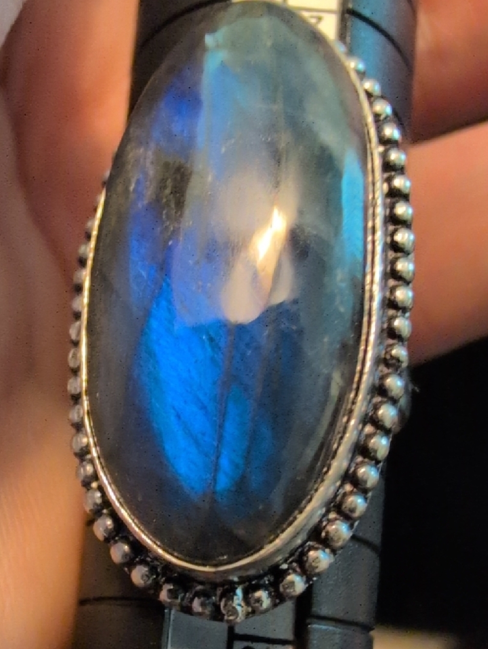 Oval Shaped Labradorite (With Blue Flashes) Ring
